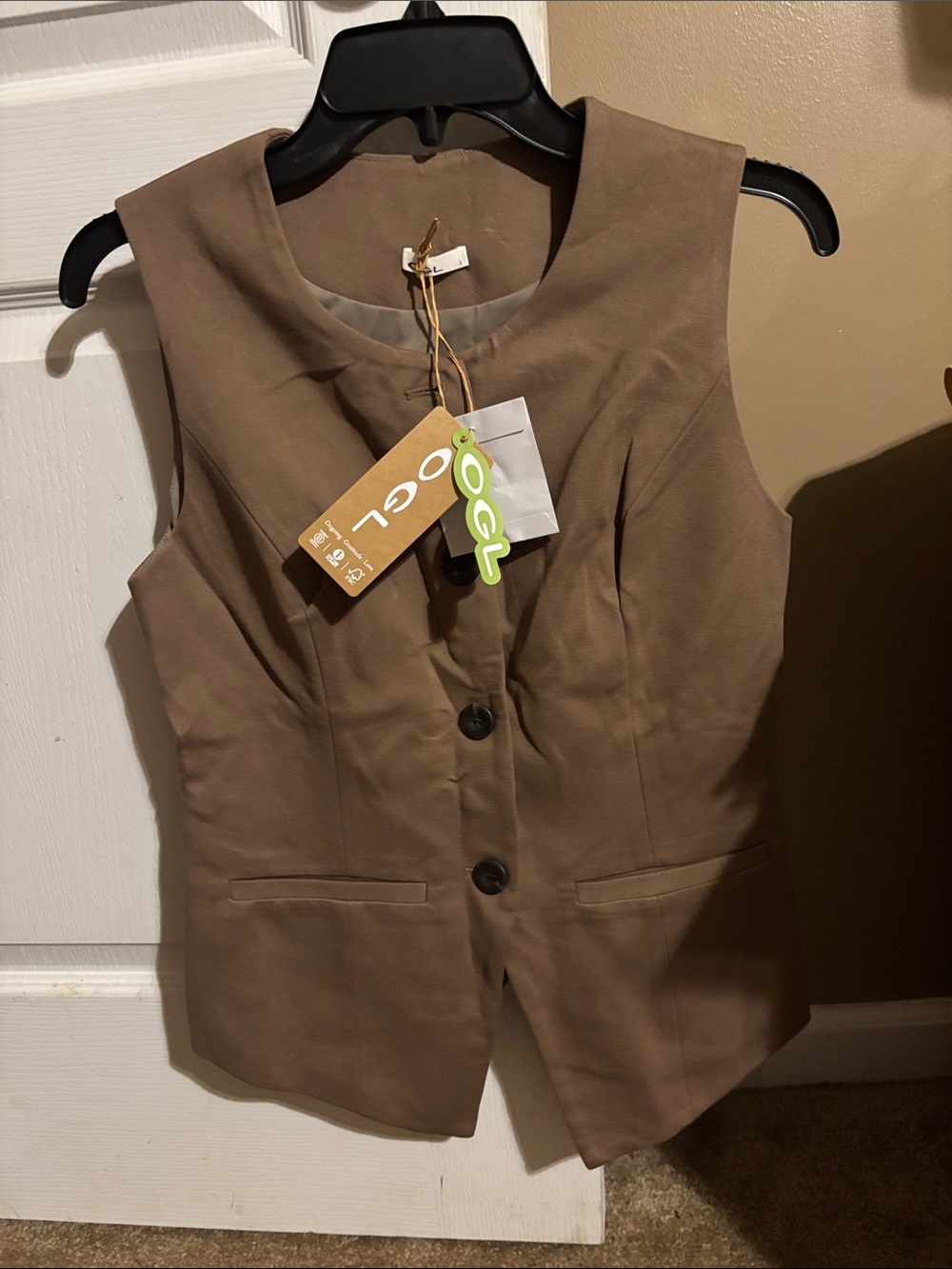 OGL Sleeveless Tailored Vest in Taupe Brown